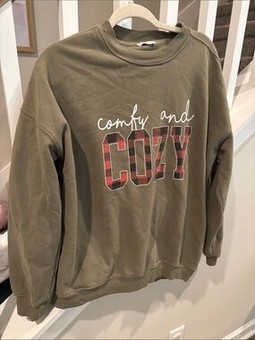 Pink Lily Olive Green "Comfy and Cozy" Crewneck Sweatshirt
